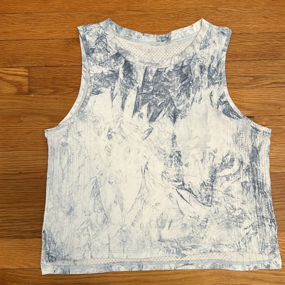 lululemon athletica Tops - Lululemon White and Blue/Gray Crop Tank, Like New
